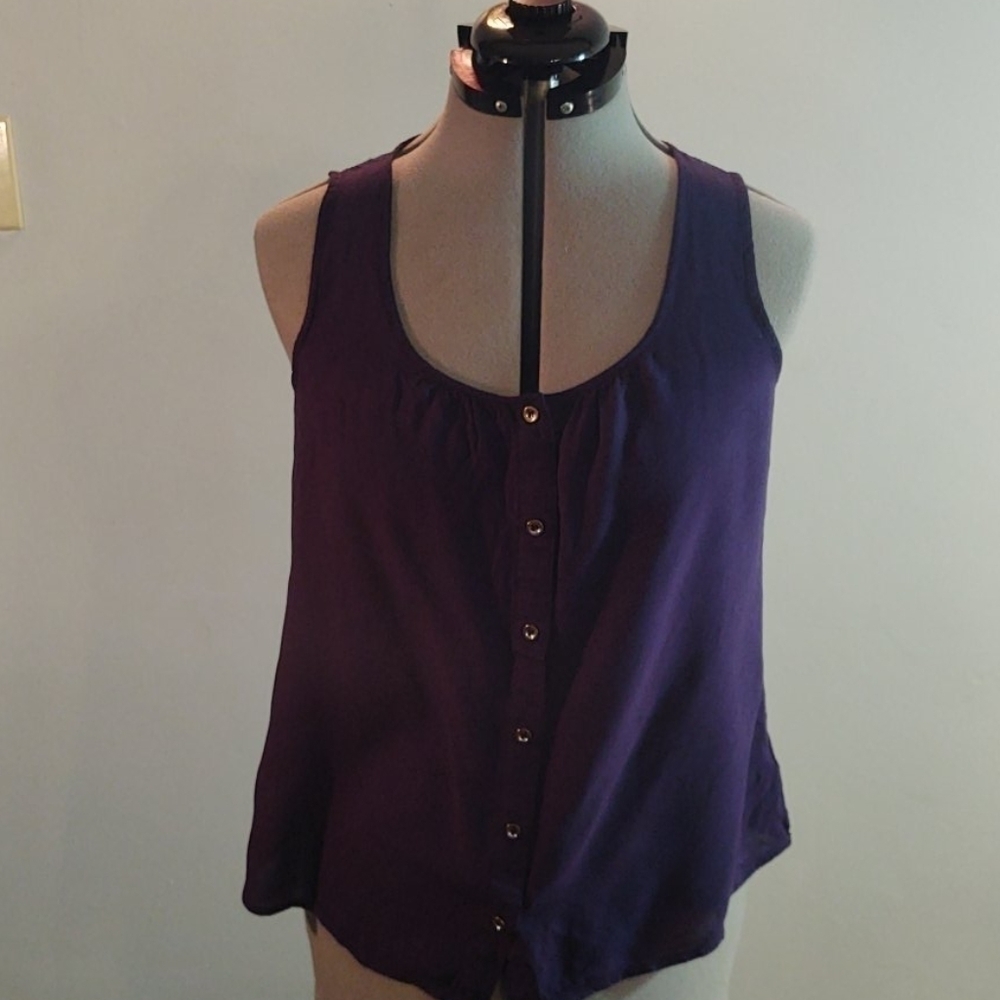 Mine Navy Gold Buttons Lacy Tank Top Sz M
